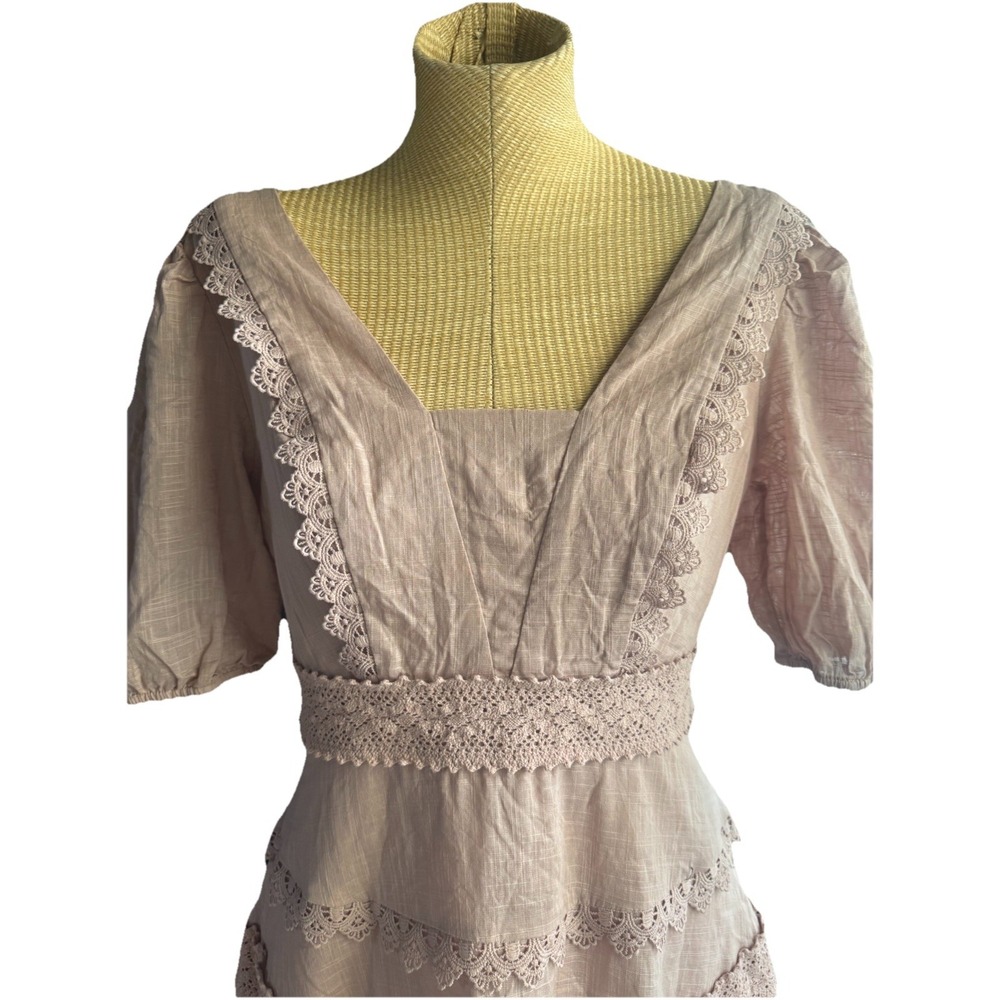 City Studio 100% Cotton Mini Dress- Mauve Light Rose Pink- Crochet Trim- Sz 10 - Picture 2 of 7